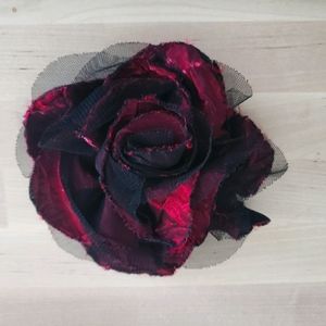 Dark red and mesh rose clip or brooch